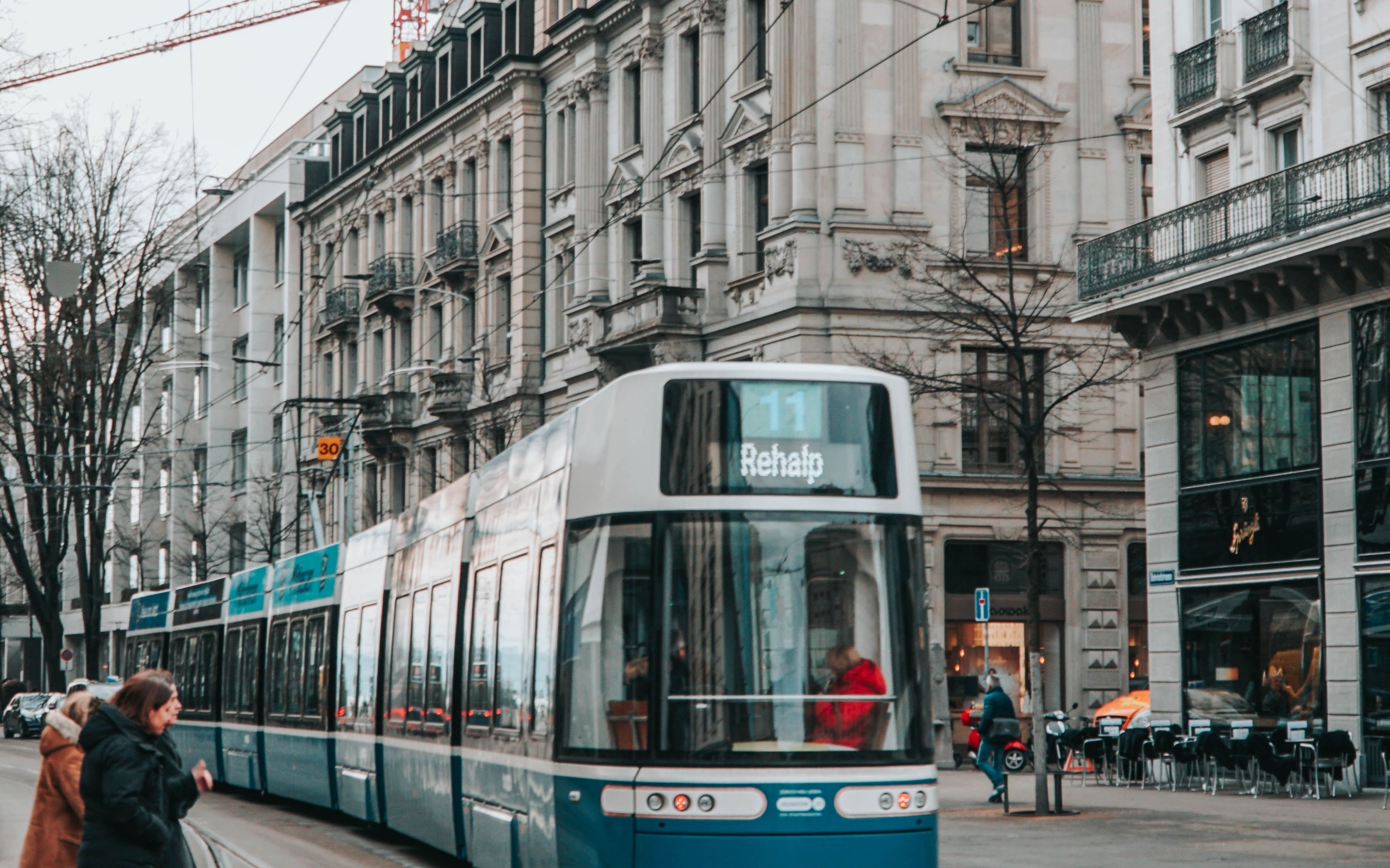 A tram on a central Zurich street
