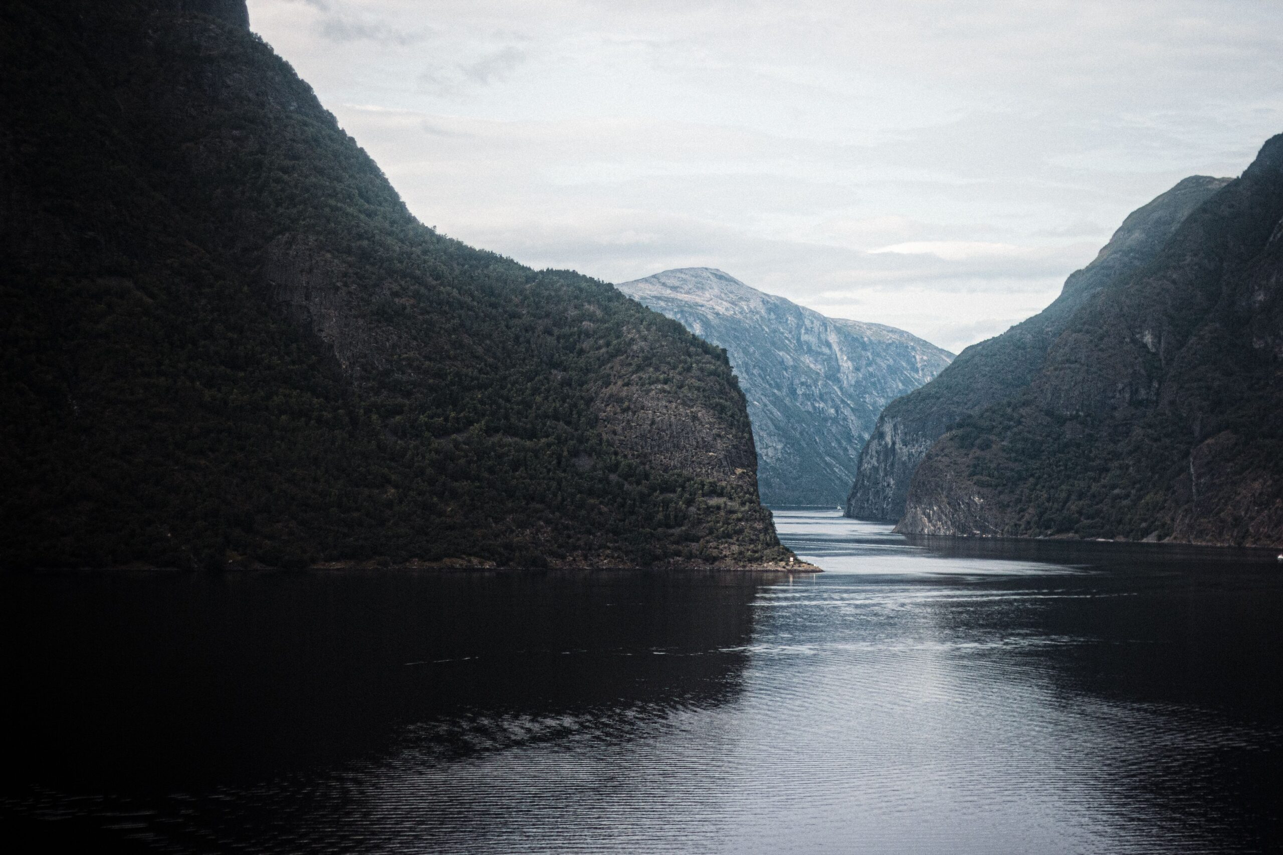 A calm Norwegian fjord flanked by steep green mountains - Norway work permit and life