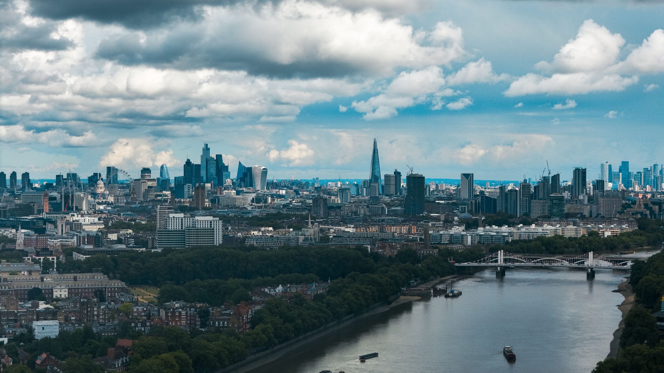 London skyline and the River Thames with the City of London and The Shard